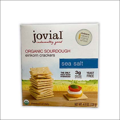 A box of Jovial Einkorn Sourdough Crackers