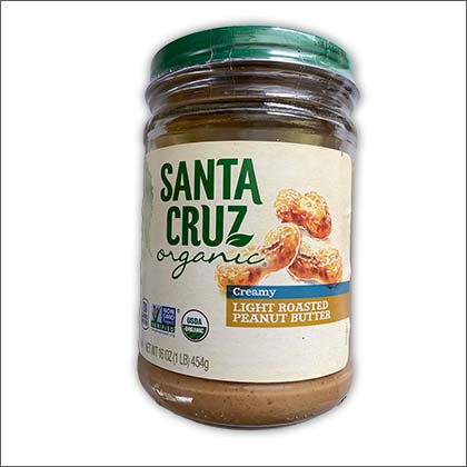 A jar of Santa Cruz Organic Peanut Butter