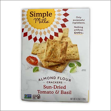 A box of Simple Mills Almond Flower Sun-Dried Tomato & Basil Crackers