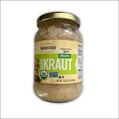 A jar of Woodstock Sauerkraut